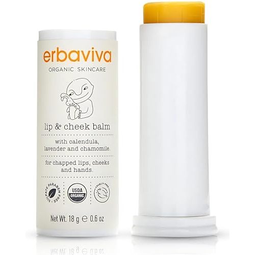 Erbaviva Organic Lip & Cheek Balm – Moisturizing Stick for Baby & Adults | USDA Organic, Shea Butter & Calendula for Dry, Chapped Skin | Lip, Cheek & Hand Protection
