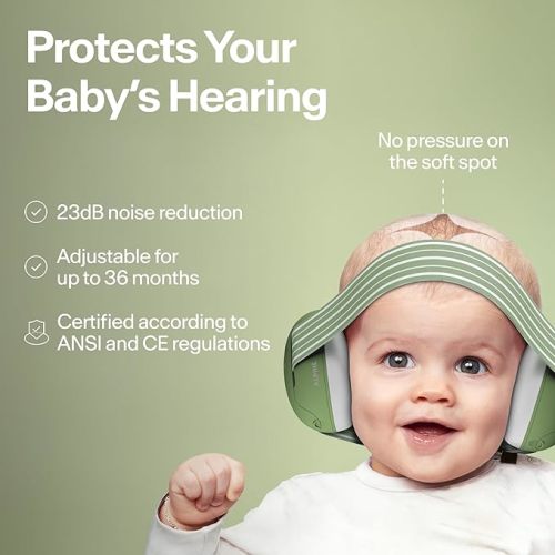 Alpine Muffy Baby Ear Protection for Babies and Toddlers up to 36 Months - CE & ANSI Certified - Noise Reduction Earmuffs - Comfortable Baby Headphones Against Hearing Damage & Improves Sleep - Green