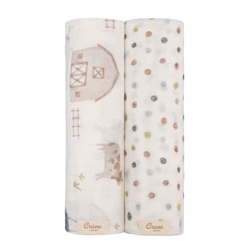Charlie Tractor 100% Cotton Muslin Swaddle Blanket (Set of 2)