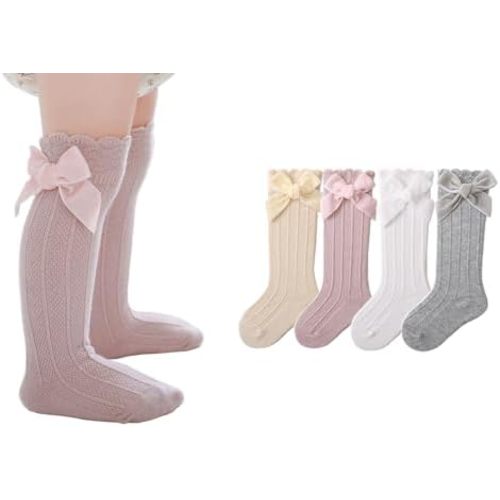 CHUNG Toddler Baby Girls Knee Hight Stocking Cotton Socks 0-7Years Solid Color Bowknot Thin Spring Summer