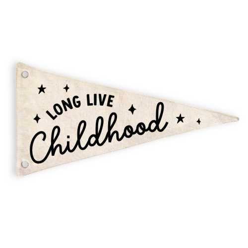Long Live Childhood Canvas Pennant Flag | Wall Hanging | Minimalist Kids Room Decor | Playroom Decor Banner | Canvas Kids Sign