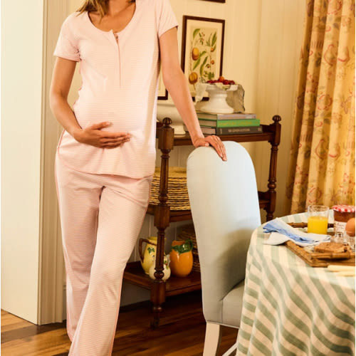 LAKE | Women | Pima Cotton Pajamas | Sunkissed Coral Tropical Bouquet Maternity Short Long Set