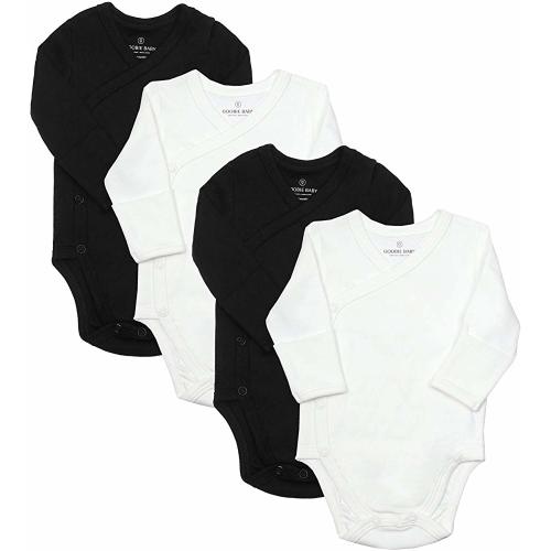 Baby Side Snap Bodysuit Set, 100% Cotton Boy Girl Unisex Kimono Onesie, 4 Pack