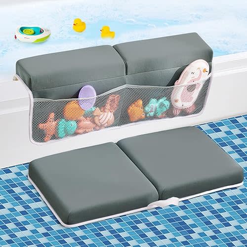 ILPEOD Baby Bath Kneeler and Elbow Rest Pad Set,Bath Kneeling Pad Thick Soft Quick Dry Bathtub Mat for Bathing Time,Baby Essentials Memory Foam with Toys Organizer Gifts for Parents,Dark Grey