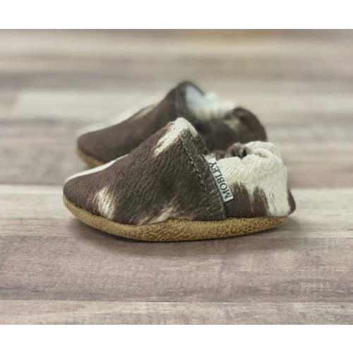 Faux print cowhide baby moccasins