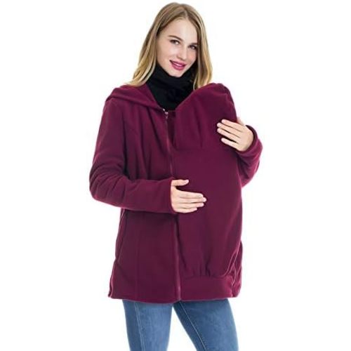 Smallshow Women's Fleece Zip Up 3 in 1 Maternity Baby Wearing Hoodie Sweatshirt Jacket