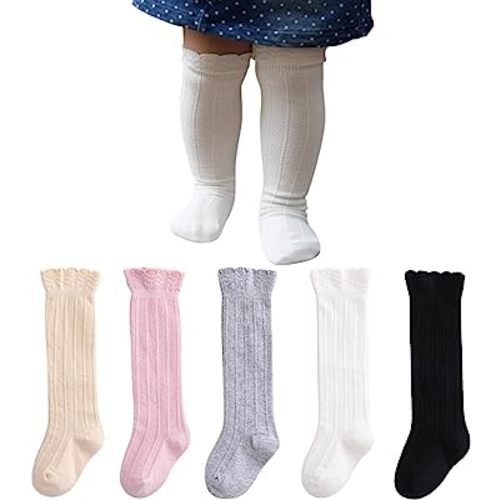 Petrass Knee High Socks Baby Girls,Infant Ruffle Knee High Socks,Toddler Knee High Socks White