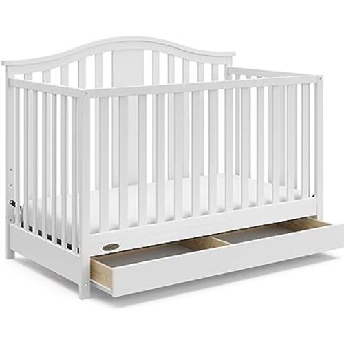 Graco Solano 4-in-1 Convertible Crib with Drawer Combo (White) – GREENGUARD Gold Certified, Includes Full-Size Nursery Storage Drawer, Converts to Toddler Bed and Full-Size Bed