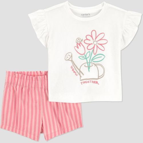 Carter's Just One You® Baby Girls' 2pc Floral Grow Together T-Shirt and Shorts Set - Ivory/Pink 6M