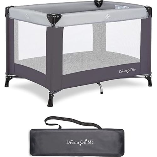Dream On Me Nest Portable Playard in Grey with Carrybag an Shoulder Strap, Lightweight, Packable and Easy Setup Baby Playard, Breathable Mesh Sides and Soft Fabric - Comes with a Removable Padded Mat