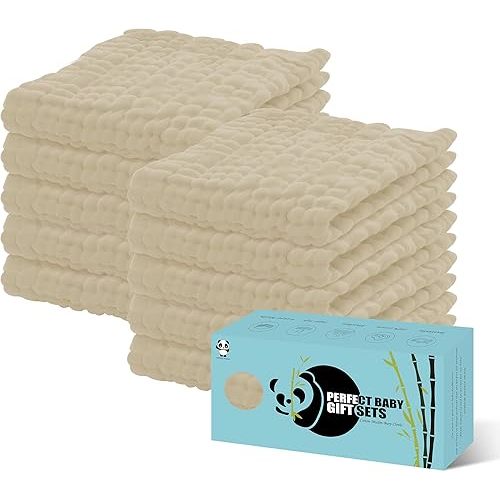 HIPHOP PANDA 10 Pack 6-Layers Muslin Burp Cloths Large - Durable 100% Cotton - Baby Essentials Extra Absorbent and Soft Boys & Girls Rags for Newborn Registry (Brown, 20" X10")