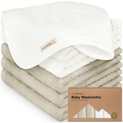 6-Pack Baby Washcloths - Soft Absorbent Viscose from Bamboo Wash Cloths for Babies, Kids, Toddlers, Infant, Newborn Bath Towels, Gentle on Sensitive Skin, 10x10 Reusable Face Towels (White/Stone)