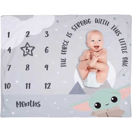 Lambs & Ivy Star Wars The Child/Grogu/Baby Yoda Fleece Milestone Blanket w/Star