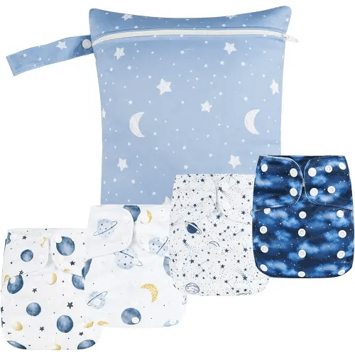 9 Sets Newborn Baby Cloth Pocket Diapers Adjustable Reusable for Baby Boys and Girls(6-33 pounds,0-3 Years),One Wet Bag+4Diapers and 4Inserts (AD09)