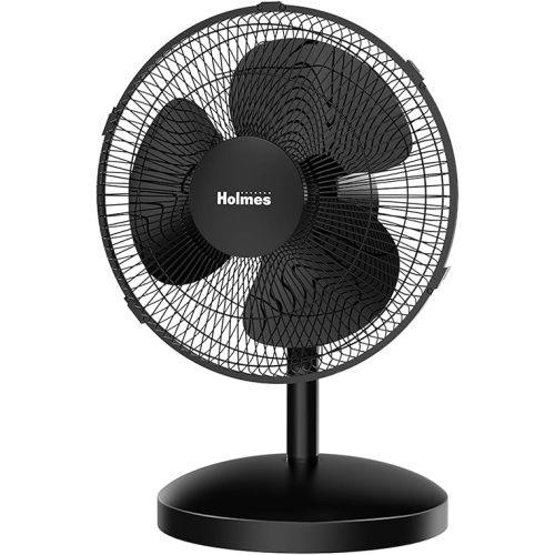 HOLMES 12" Table Fan, 75° Oscillation, 3 Speeds, 15° Adjustable Head Tilt, Ideal for Home, Bedroom or Office, Black