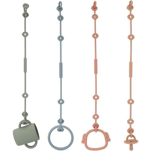 Toy Safety Straps, Socub Silicone Adjustable Baby Pacifier Teether Straps, 4pcs Toddler Toy Bottle Harness Straps for Strollers, High Chair, Cribs, Bags, BPA Free, Multi Colors