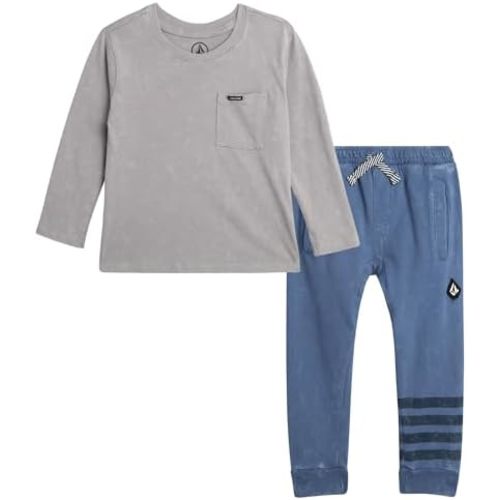 Volcom Baby Boys Pants Set - 2 Piece Long Sleeve Jersey Shirt and French Terry Joggers Playwear for Infant/Little Boy (12M-7)