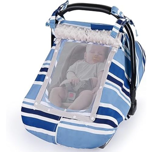 FIOBEE Baby Car Seat Cover, Car Seat Covers for Babies Infant Car Seat Canopy with Breathable Mesh Window Waterproof Carseat Cover for Babies Boy Girl 4 Seasons