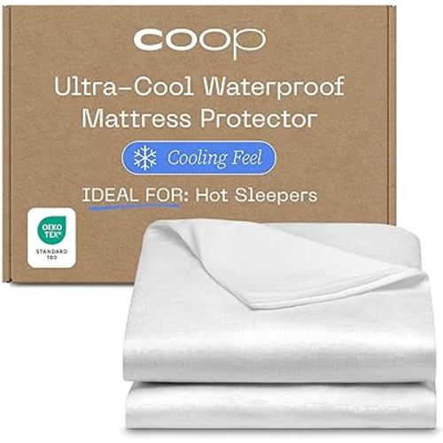 Coop Home Goods Ultra-Cool Waterproof Mattress Protector, Queen, Cooling Mattress Protector, Machine Washable Cooling Bed Cover, Whisper Quiet Waterproof Bed Cover, Queen (60x80)