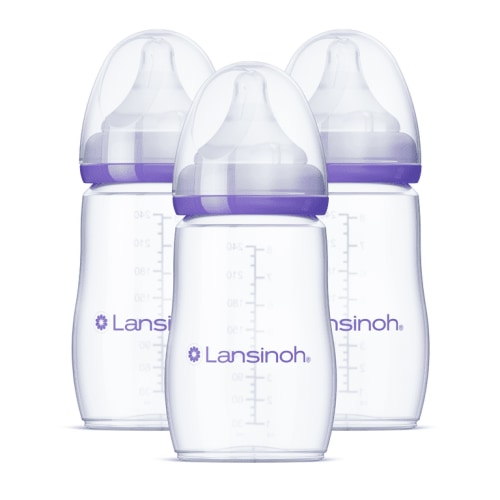 Lansinoh Breastfeeding Baby Bottles, Even Flow, 8 Ounces, 3 Count
