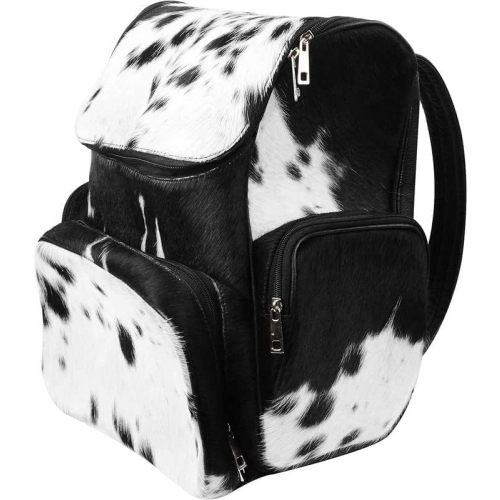 Cowhide Fur Hair Print Leather Diaper Backpack Rucksack / Knapsack Travel Shoulder Bag Dark Brown & White (Backpack 2)