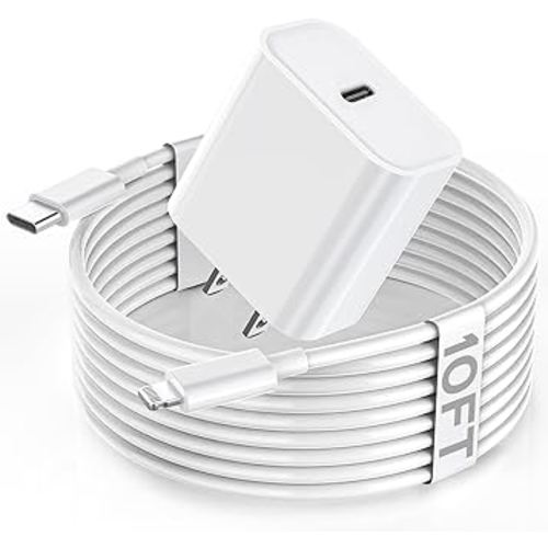 Apple Fast Charger, 10FT Extra Long Fast iPhone Charger Travel Plug Adapter 20W Super Quick Apple Charging USB C Wall Charger Block with 10Foot Lightning Cable Cord for iPhone 14/13/12/11/X/XR/SE/iPad