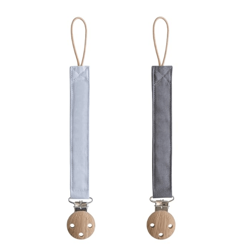 mushie Linen Baby Pacifier Clip Holder | Soft Fabric Strap, 2-Pack (Blush/Cream)