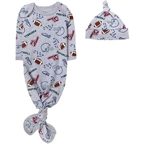 Football Knotted Infant Sleeper Gown with Hat