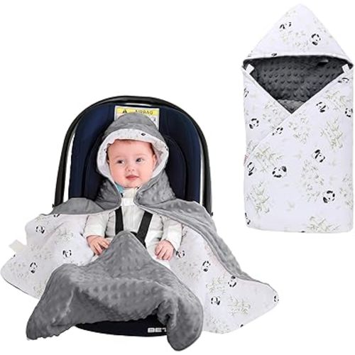 LAT LEE AND TOWN Winter Baby Car Seat Blanket-Universal CarSeat Covers for Babies,Thicken Warm Swaddle Blankets for Infants Newborn,Baby Bunting for Stroller,35"x35"(Panda+Dark Gray)