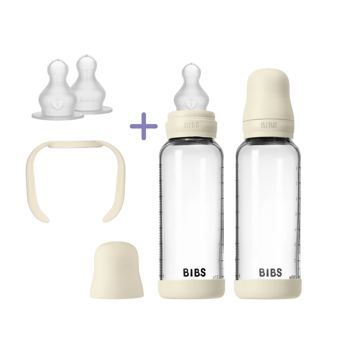The Daycare Bottle Set - Glass Bottle 8oz Silicone - Ivory