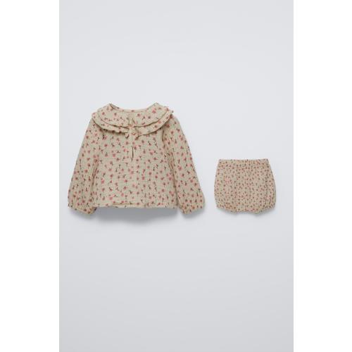 FLORAL BLOUSE AND SHORTS MATCHING SET - Beige | ZARA United States