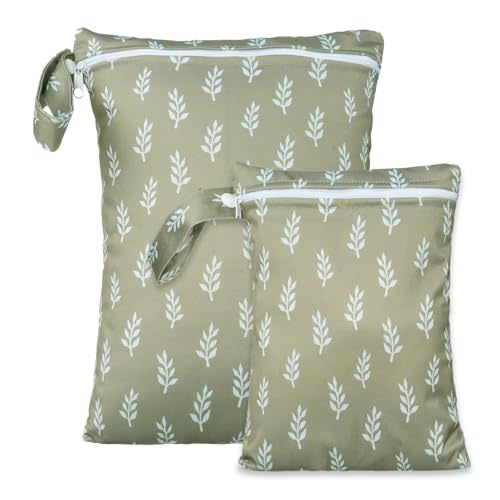 2 Sizes Wet Bags, Waterproof Storage Bag for Baby Diapers and Pump Parts, Reusable Diaper Bag with Zippered Pockets and Handle, Travel Bags, Beach, Pool, Gym Bag for Swimsuits & Wet Clothes, Set of 2