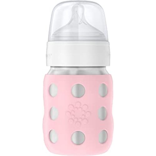 Lifefactory 8-Ounce Stainless-Steel Vacuum-Insulated Wide-Neck Baby Bottle with Stage 2 Nipple (3-6 Months) Desert Rose (LS2211WDR4)