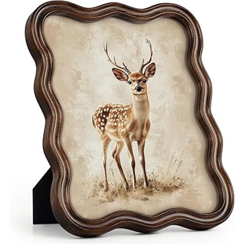 Afuly 8x10 Picture Frame Wood Vintage Natural Curved Photo Display Rustic Wavy Scalloped Brown Antique Home Decor Wall Hanging Tabletop Unique Anniversary Birthday for Family Friends Mom Grandma