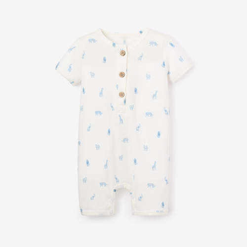 Blue Safari Print Organic Cotton Pointelle Baby Romper BLUE / 0-3M