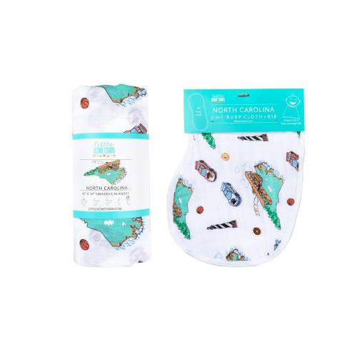 Gift Set: North Carolina Baby Muslin Swaddle Blanket and Burp Cloth/Bib Combo