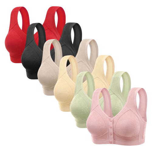 Roncen Women's 6-Pack Wire-Free Nursing Comfort Bra - Plus Size Front-Clasp Underwire-Free Variety Colors