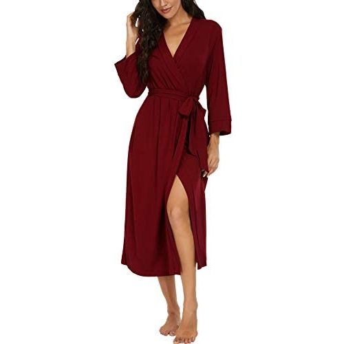VINTATRE Women Kimono Robes Long Knit Bathrobe Lightweight Soft Knit Sleepwear V-neck Casual Ladies Loungewear