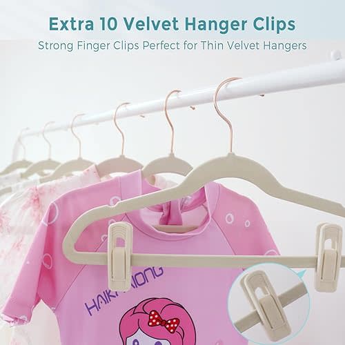 Baby Hangers 30 Pack Children's Closet with 10 Clips - Beige