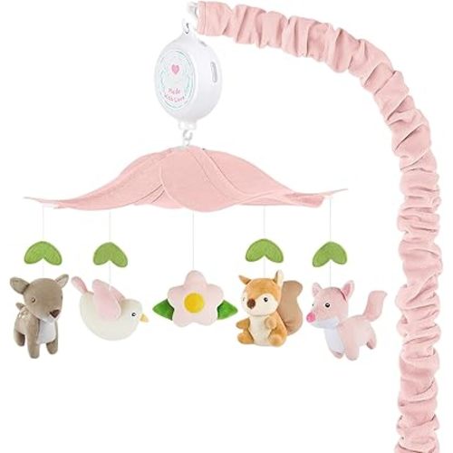 Woodland Crib Mobile for Girls – Cute Animals Baby Mobile for Crib with Upgraded 3-Mode Music Box, Pink Nursery Mobiles, Fits Standard Cribs, Forest Nursery Decor
