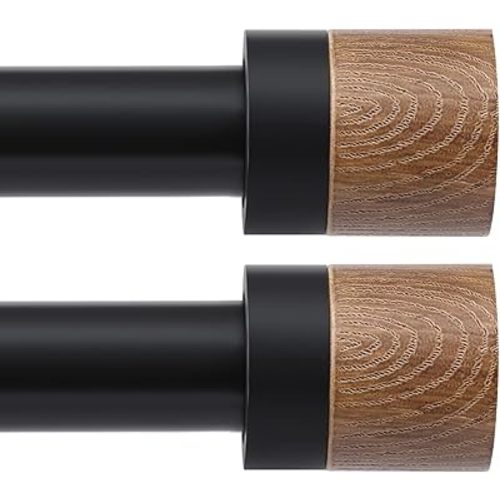Wood Curtain Rods for Windows 48 to 84 Inches(4-7ft),1 inch Adjustable Window Curtain Rods with Imitation Wood Grain Finials,Heavy Duty Decorative Drapery Rod for Bedroom,Kitchen and patio 2 Pack
