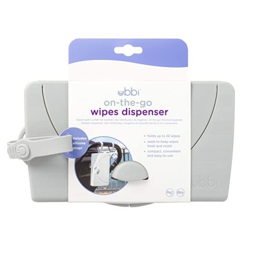 Ubbi On-The-Go Baby Wipes Dispenser, Portable Wipes Container for Travel, Diaper Bag Accessory Must Have for Newborns, Reusable Wipes Holder, Gray - Gray Wipes Dispenser