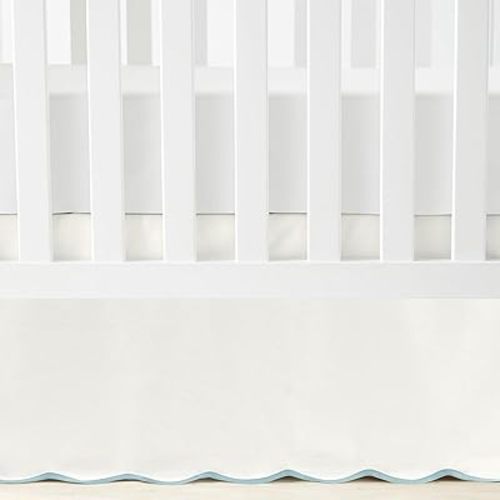 Lush Decor - Crib Skirt, Soft Cotton, Ideal for Classic Nursery Decor, Coastal Chic Desigb with Scalloped Edge (Blue, 25" x 52" x 16")
