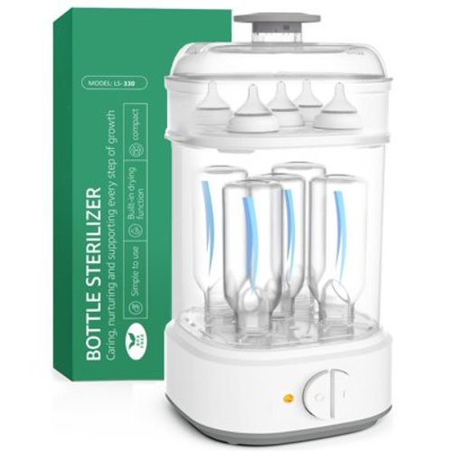 BABYMUST Baby Bottle Steam Sterilizer with Timer for Baby Bottles, Pacifiers, Pump Part,Toys White