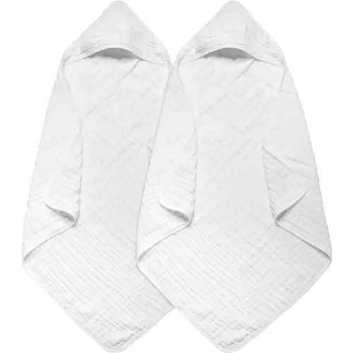 Arnzion Baby Hooded Towels for Babies and Toddlers, Muslin Baby Bath Towel Soft and Absorbency for Boys and Girls (White 2 Pack)