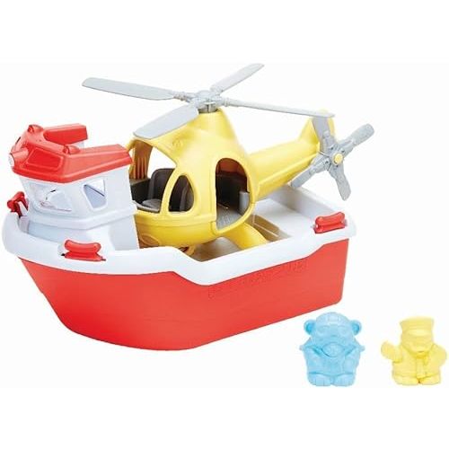 Green Toys Rescue Boat with Helicopter Red, 1 EA