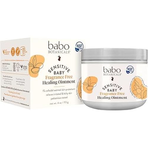 Babo Botanicals Sensitive Baby Fragrance-Free All Natural Healing Ointment - 99% Organic & 1% Colloidal Oat - Steroid-Free - NSF Certified - for Eczema, Irritated/Itchy Skin - Face, Body, Diaper Area