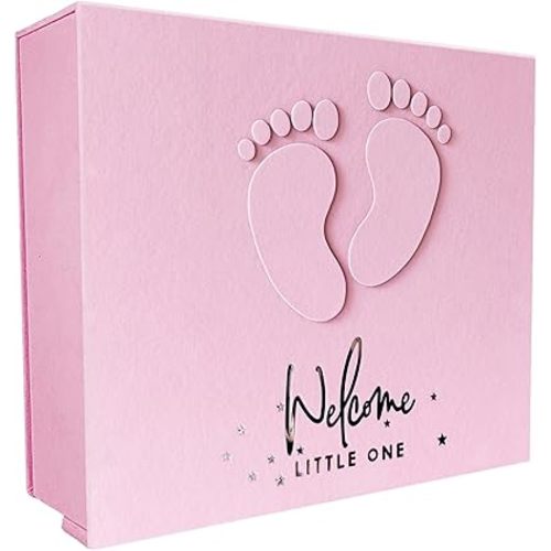 Handmade Baby Memory book, Scrapbook AND Photo Album with Keepsake Box, Hand & Footprint Inc Pad Kit included, Baby's First Year book, Journal, Milestone for Newborn (Teddy Bear Girl, Pink)