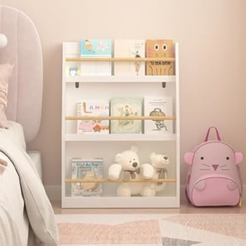 3 Tier Kids Book Shelf, MDF Book Rack for Reading & Organization, Easy Access for Toddlers, Ideal for Bedroom Playroom Classroom (White)