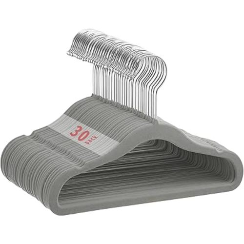 30-Pack Baby Velvet Hangers with 360° Swivel Hooks - Non-Slip, Space Saving Toddler Closet Organizers for Delicate Clothes (Grey)